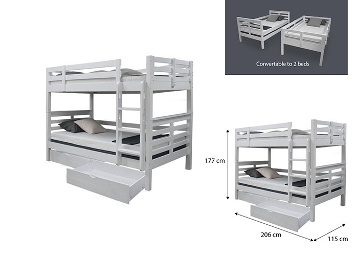 Umbreous Super Single Bunk Bed with 2 Short Drawers